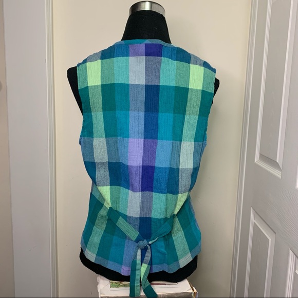 Koret Francisca Vintage Boho Unique Plaid Interlock Patch Detailing Vest - Picture 8 of 10